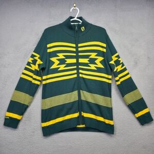 Oregon Ducks Sweater Women XL Green Yellow Full Zip Mock Neck Striped NCAA Sport